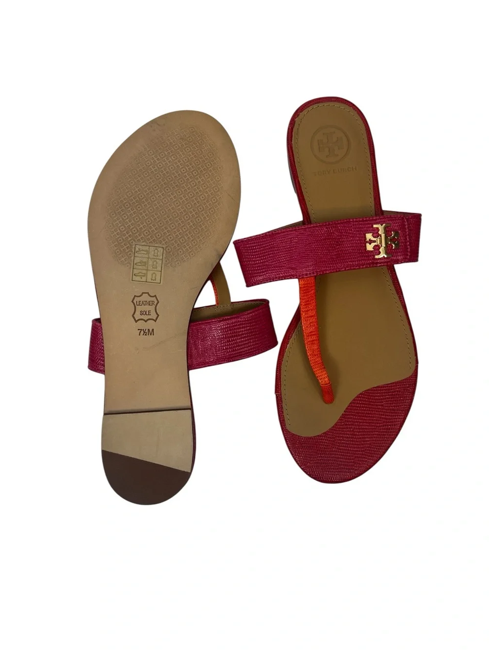 Tory Burch Kira Colorblock Embossed Leather Thong Sandals Flip Flops Size 7.5
